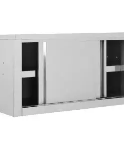 vidaXL Kitchen Wall Cabinet with Sliding Doors 90x40x50 cm Stainless Steel