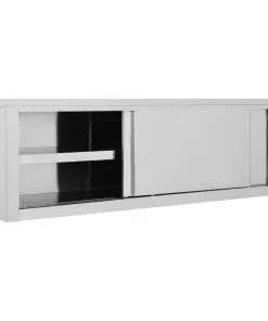 vidaXL Kitchen Wall Cabinet with Sliding Doors 150x40x50 cm Stainless Steel