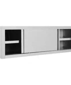 vidaXL Kitchen Wall Cabinet with Sliding Doors 150x40x50 cm Stainless Steel