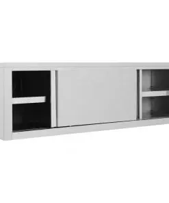 vidaXL Kitchen Wall Cabinet with Sliding Doors 150x40x50 cm Stainless Steel