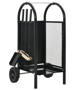 vidaXL Firewood Cart Black 30x35x81 cm Steel