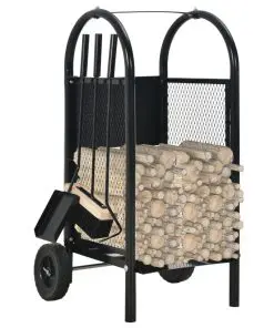 vidaXL Firewood Cart Black 30x35x81 cm Steel