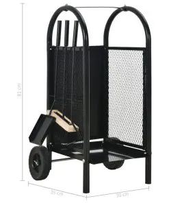 vidaXL Firewood Cart Black 30x35x81 cm Steel