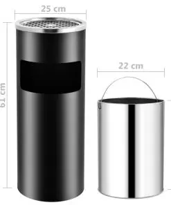 vidaXL Ashtray Dustbin Hotel 30 L Steel Black