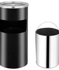 vidaXL Wall Ashtray Dustbin Steel 26 L Black