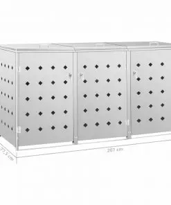 vidaXL Triple Wheelie Bin Shed 240 L Stainless Steel