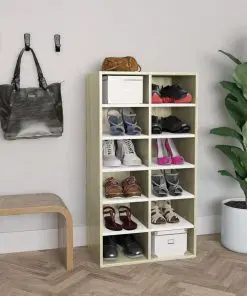 vidaXL Shoe Rack White and Sonoma Oak 54x34x100 cm Chipboard