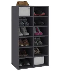 vidaXL Shoe Rack High Gloss Grey 54x34x100 cm Chipboard