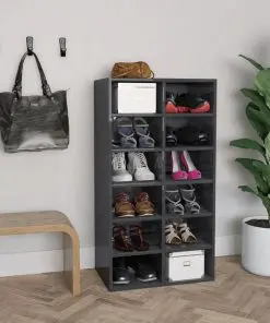 vidaXL Shoe Rack High Gloss Grey 54x34x100 cm Chipboard