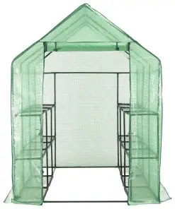 vidaXL Walk-in Greenhouse with 12 Shelves Steel 143x214x196 cm