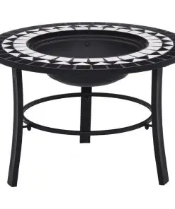 vidaXl Mosaic Fire Pit Black and White 68cm Ceramic