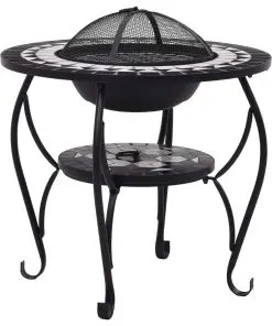 vidaXL Mosaic Fire Pit Table Black and White 68 cm Ceramic