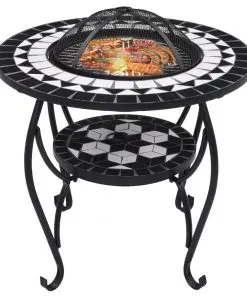vidaXL Mosaic Fire Pit Table Black and White 68 cm Ceramic