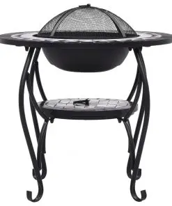 vidaXL Mosaic Fire Pit Table Black and White 68 cm Ceramic
