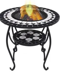 vidaXL Mosaic Fire Pit Table Black and White 68 cm Ceramic