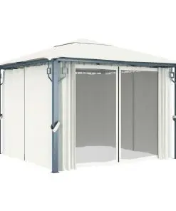 vidaXL Gazebo with Curtain 300×300 cm Cream Aluminium
