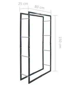 vidaXL Firewood Rack Black 80x25x150 cm Steel