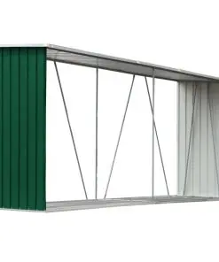 vidaXL Garden Log Storage Shed Galvanised Steel 330x84x152 cm Green