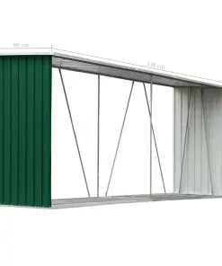 vidaXL Garden Log Storage Shed Galvanised Steel 330x84x152 cm Green