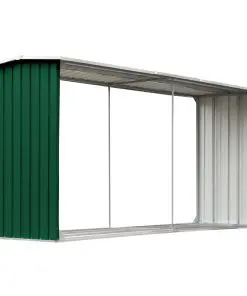 vidaXL Garden Log Storage Shed Galvanised Steel 330x92x153 cm Green