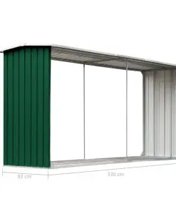 vidaXL Garden Log Storage Shed Galvanised Steel 330x92x153 cm Green