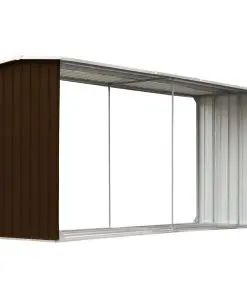 vidaXL Garden Log Storage Shed Galvanised Steel 330x92x153 cm Brown