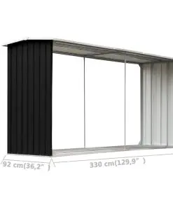 vidaXL Garden Log Storage Shed Galvanised Steel 330x92x153 cm Anthracite