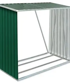 vidaXL Garden Log Storage Shed Galvanised Steel 163x83x154 cm Green
