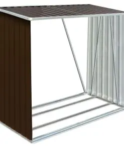 vidaXL Garden Log Storage Shed Galvanised Steel 163x83x154 cm Brown