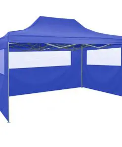 vidaXL Professional Folding Party Tent with 4 Sidewalls 3×4 m Steel Blue