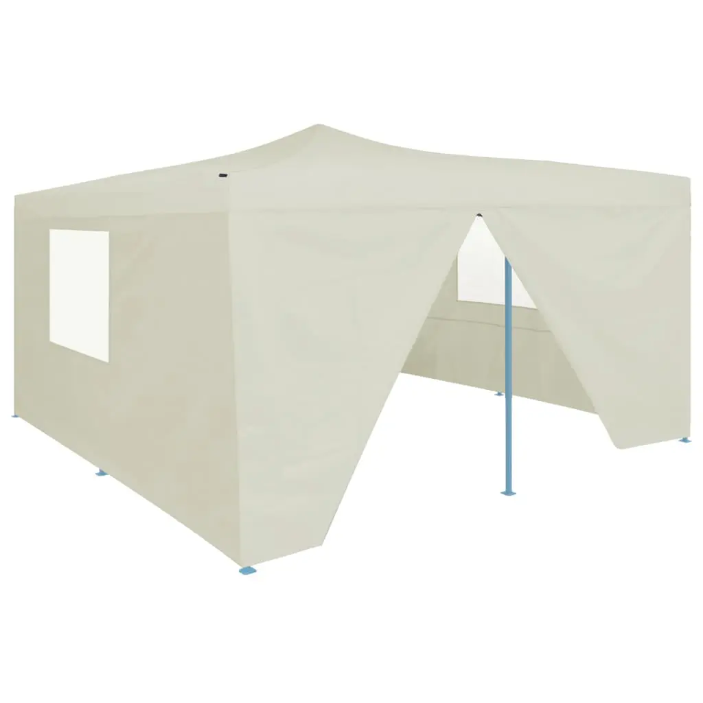 vidaXL Folding Gazebo with 4 Sidewalls 5×5 m Cream