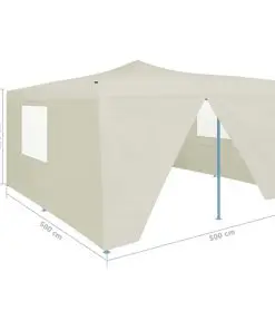 vidaXL Folding Gazebo with 4 Sidewalls 5×5 m Cream