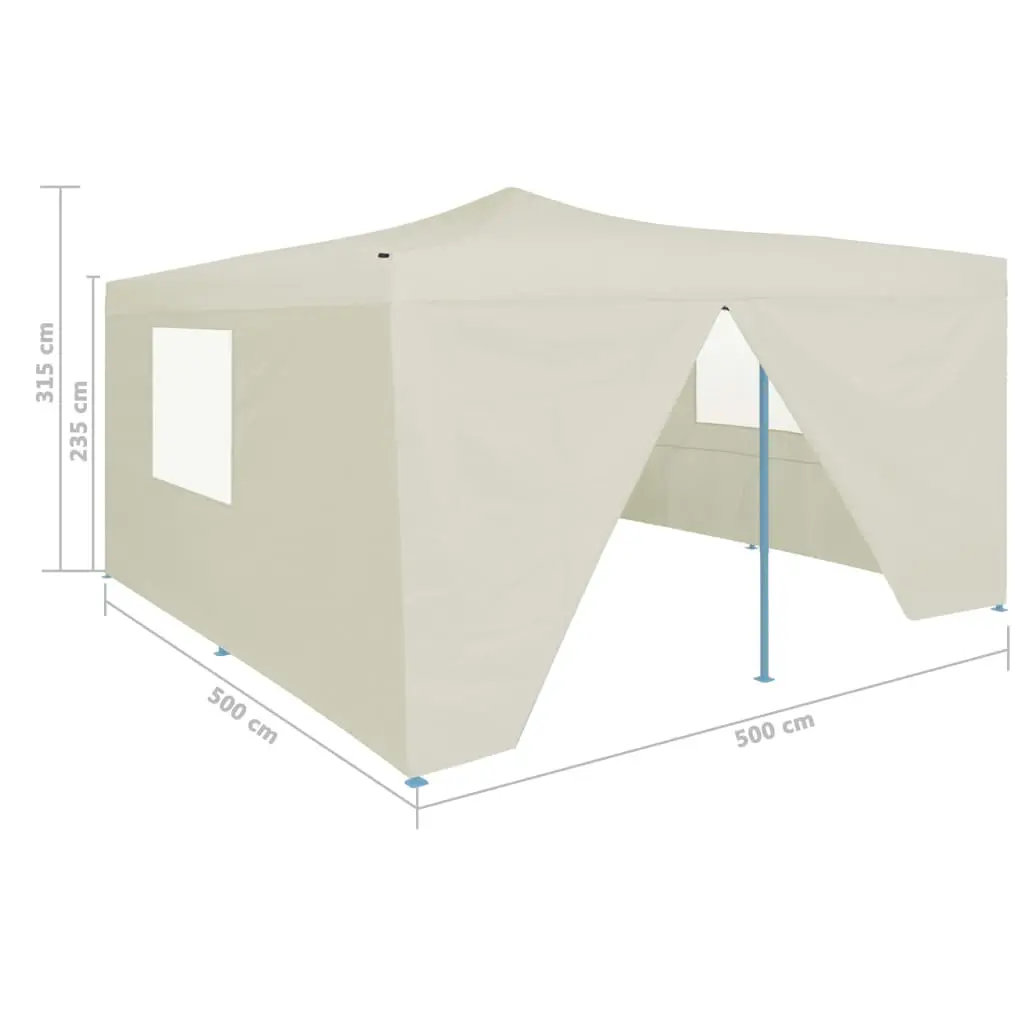 vidaXL Folding Gazebo with 4 Sidewalls 5×5 m Cream