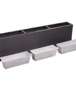 vidaXL Garden Raised Bed with 3 Pots 150x20x40 cm Poly Rattan Black