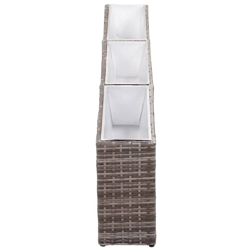 vidaXL Garden Raised Bed with 3 Pots 150x20x40 cm Poly Rattan Grey