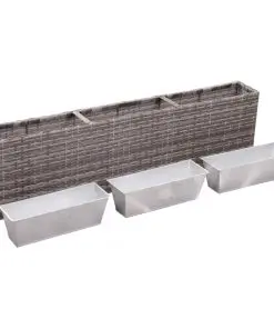vidaXL Garden Raised Bed with 3 Pots 150x20x40 cm Poly Rattan Grey