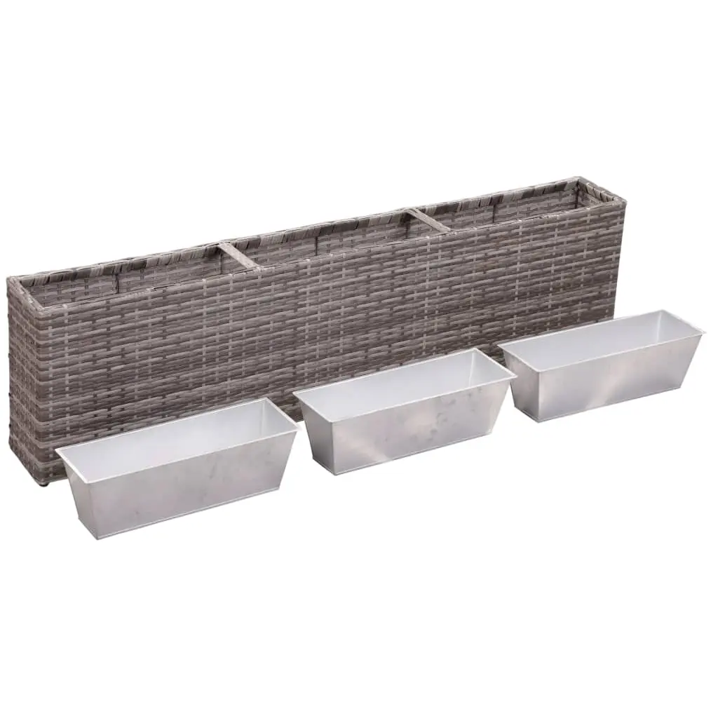vidaXL Garden Raised Bed with 3 Pots 150x20x40 cm Poly Rattan Grey