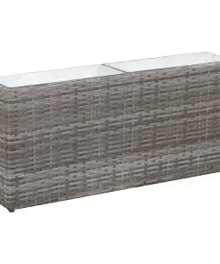 vidaXL Garden Raised Bed with 2 Pots 90x20x40 cm Poly Rattan Grey