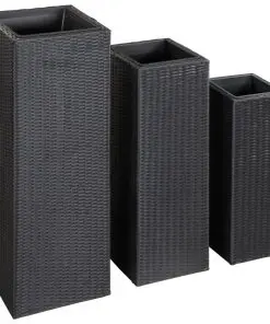 vidaXL Garden Raised Beds 3 pcs Poly Rattan Black