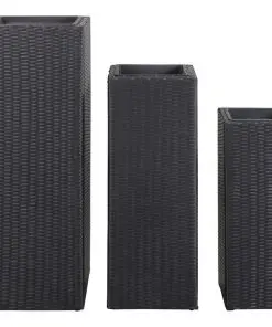 vidaXL Garden Raised Beds 3 pcs Poly Rattan Black