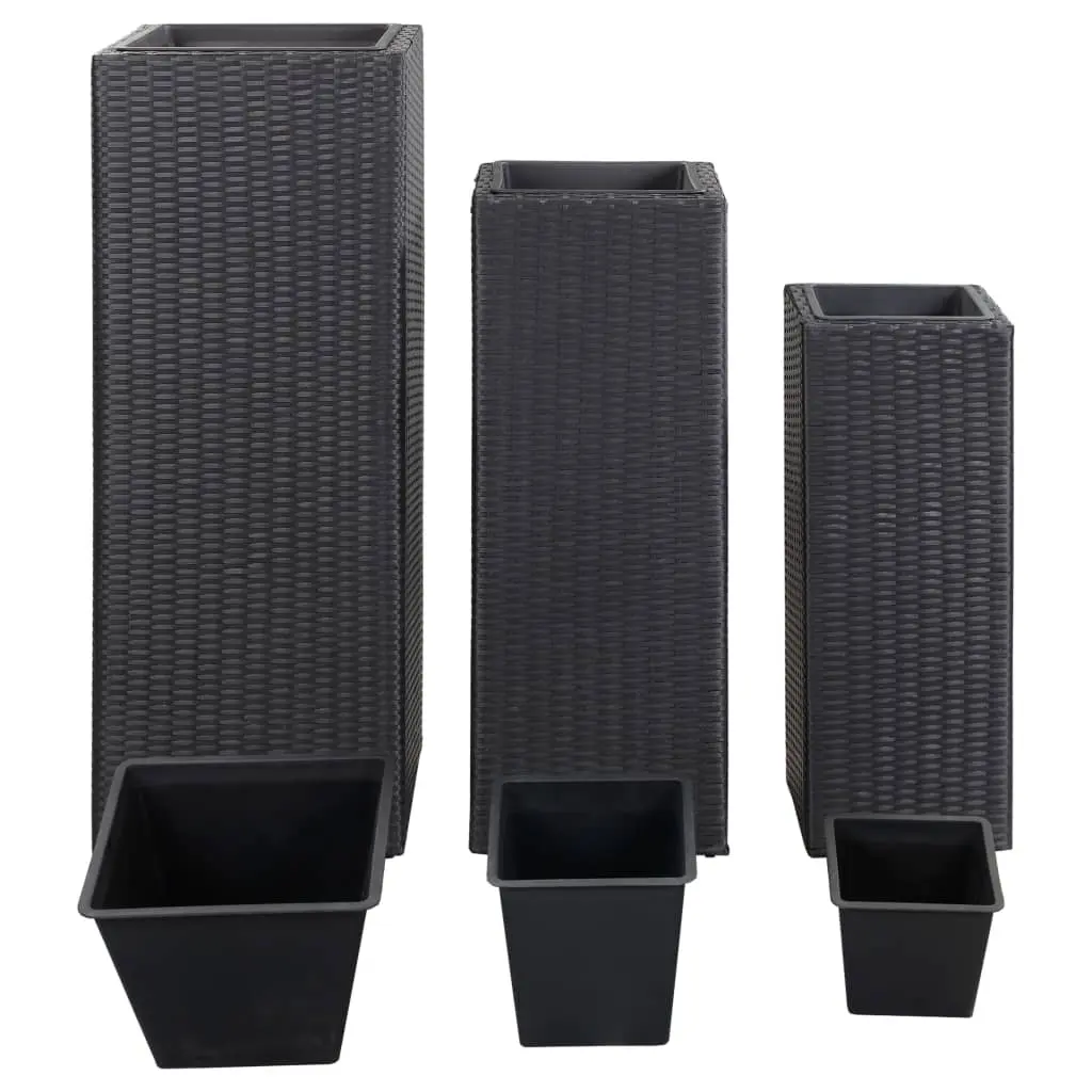 vidaXL Garden Raised Beds 3 pcs Poly Rattan Black