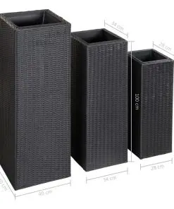 vidaXL Garden Raised Beds 3 pcs Poly Rattan Black