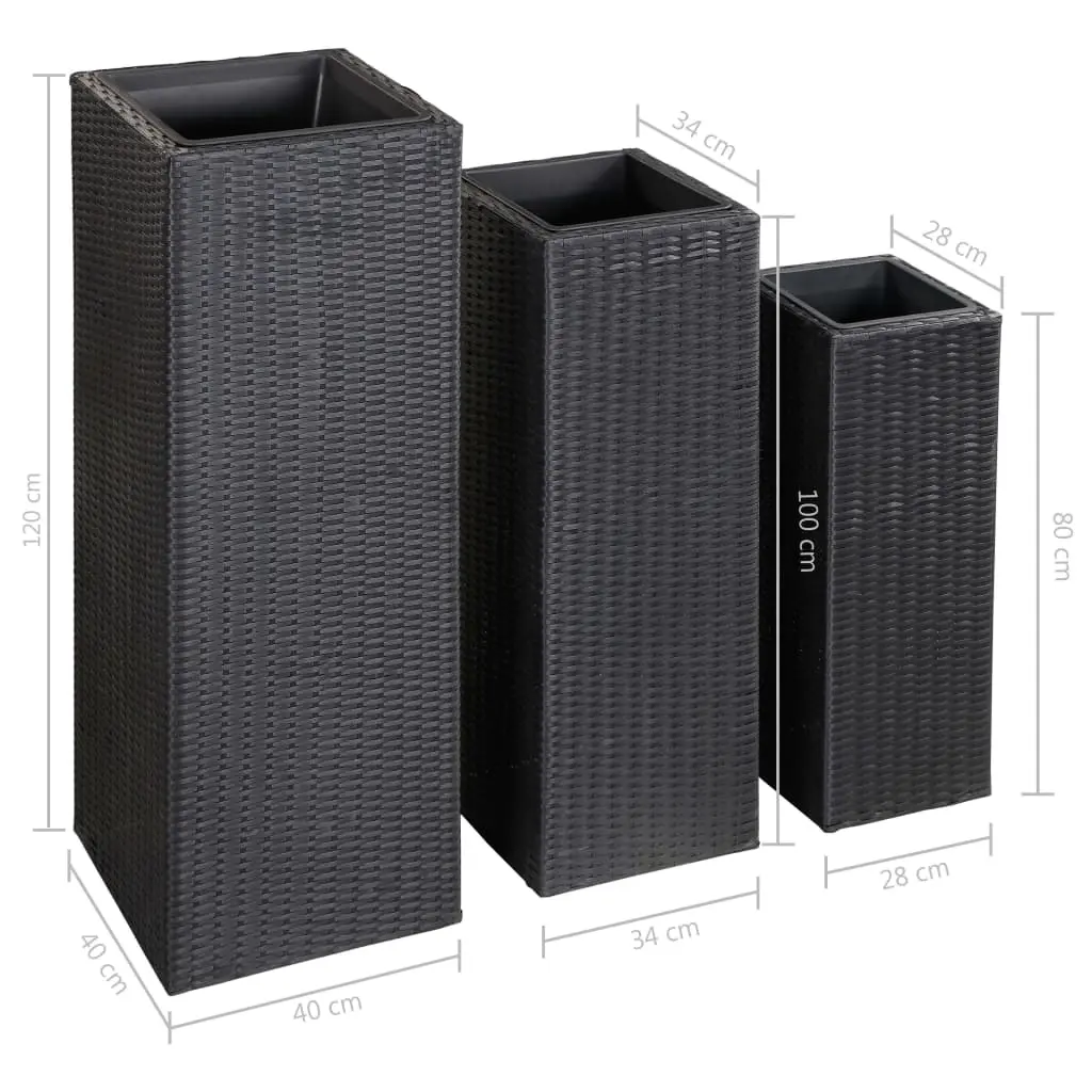 vidaXL Garden Raised Beds 3 pcs Poly Rattan Black