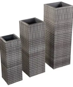 vidaXL Garden Raised Beds 3 pcs Poly Rattan Grey