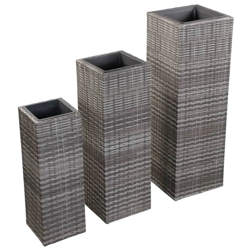 vidaXL Garden Raised Beds 3 pcs Poly Rattan Grey