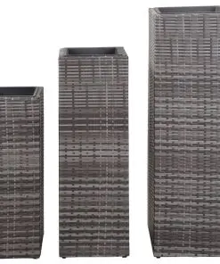 vidaXL Garden Raised Beds 3 pcs Poly Rattan Grey