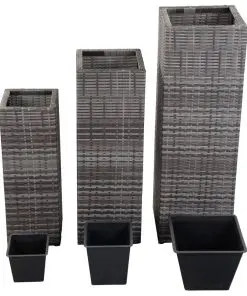 vidaXL Garden Raised Beds 3 pcs Poly Rattan Grey