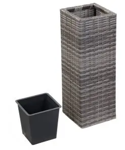 vidaXL Garden Raised Beds 3 pcs Poly Rattan Grey