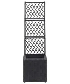 vidaXL Trellis Raised Bed with 1 Pot 30x30x107 cm Poly Rattan Black