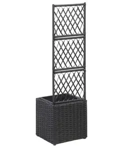 vidaXL Trellis Raised Bed with 1 Pot 30x30x107 cm Poly Rattan Black